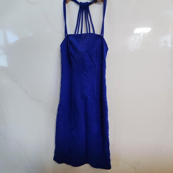 Divided H&M Sz 2 XS Fitted Bodycon Mini Dress Unique Straps Club Electric Blue - Picture 1 of 10